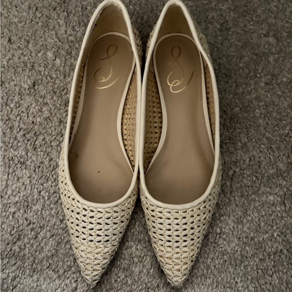 Sam Edelman Cream Woven Pointed-Toe Flats